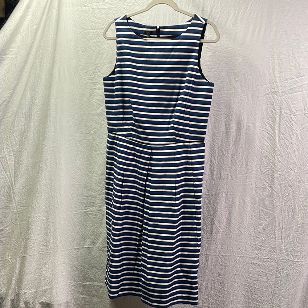 Talbots Navy and White Striped Midi Dress